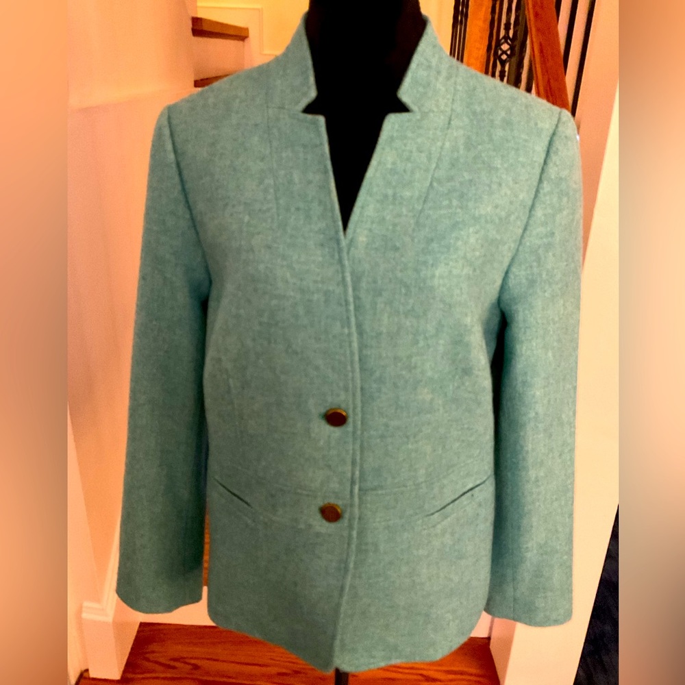 Talbots Seafoam Green Collarless Wool Blend Blazer
